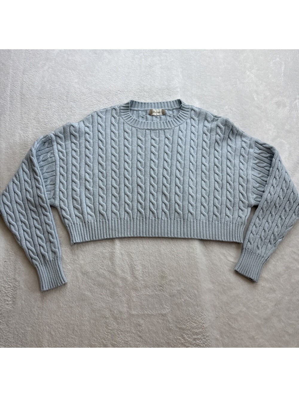 Alter'd States Women's Light Blue Cable Knit Cropped Soft Sweater Small (2460)